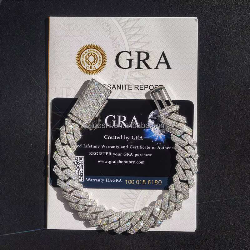 925 Sterling Silver 4 Rows Simulated Diamond 18mm Hip Hop Iced Out Chunky Miami Cuban Link Chain With GRA Certificate