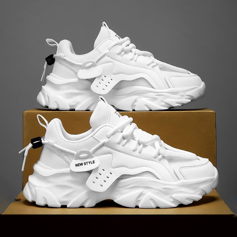 2025 New Minimalist Breathable Men's Sports Summer Platform Height Increasing Sneakers Black White Casual Outdoor Walking Hiking Shoes