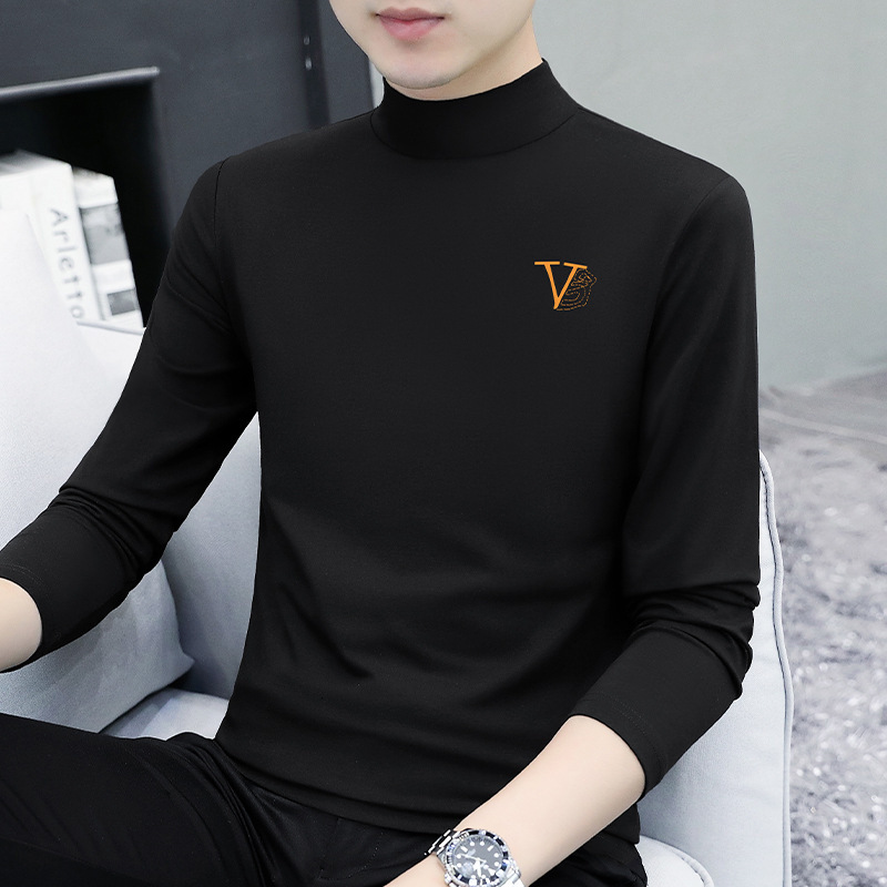 Men's Long Sleeve T-shirt Half Turtleneck Men's Base Shirt Stretch Slim Fit Designer T-shirt Cotton Casual Men's T-shirt Wholesale