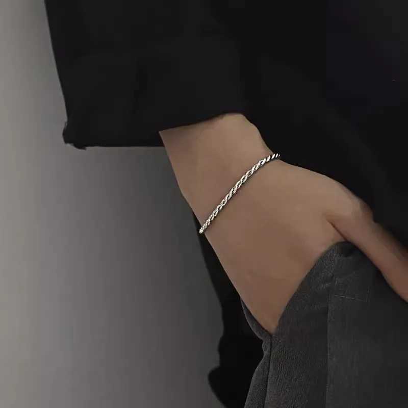 New 925 sterling silver bracelet for men fashionable hip-hop punk twist rope Chian bracelet unisex style simple classic jewelry Y250329