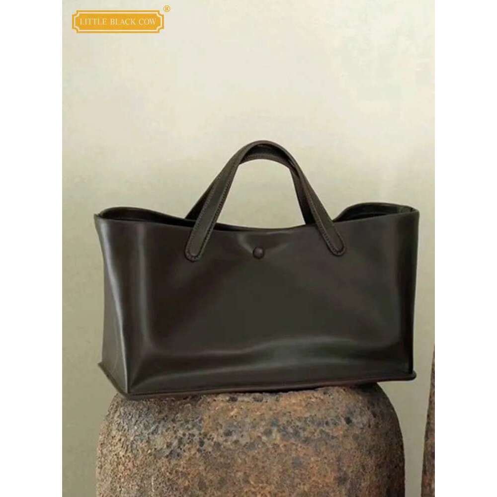 Women's Bags Office Ladies Cowskin Genuine Leather Tote Handbag Solid Color Large Capacity Vintage Elegant Design Women Single Shoulder Bags