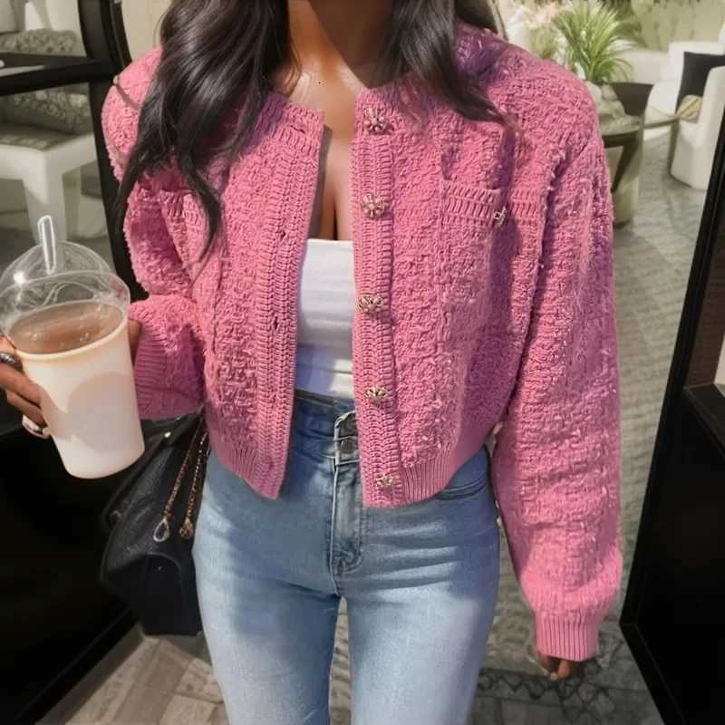 Elegant O Neck Women Cardigan Short Sweater Jacket New Autumn Fashion Loose Knitted Cropped Long Sleeved Singlebreasted CoatsT251101