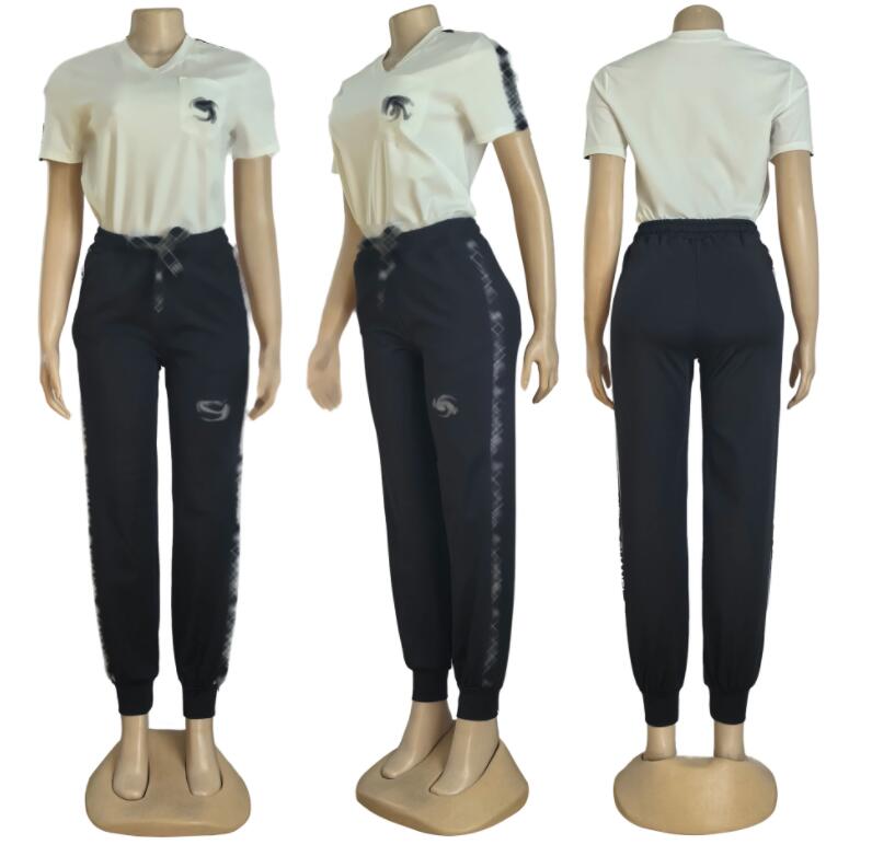 Designer Womens Tracksuit new Luxury V-neck T-shirt Fashion Sportswear 2pcs Outfits Print Tshirt Jogger Pants