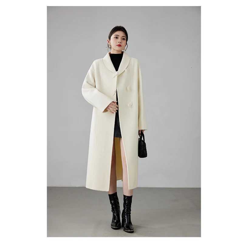 DoubleFaced Wool Coat MidCalf Length Shawl Collar Long SleevesT251101