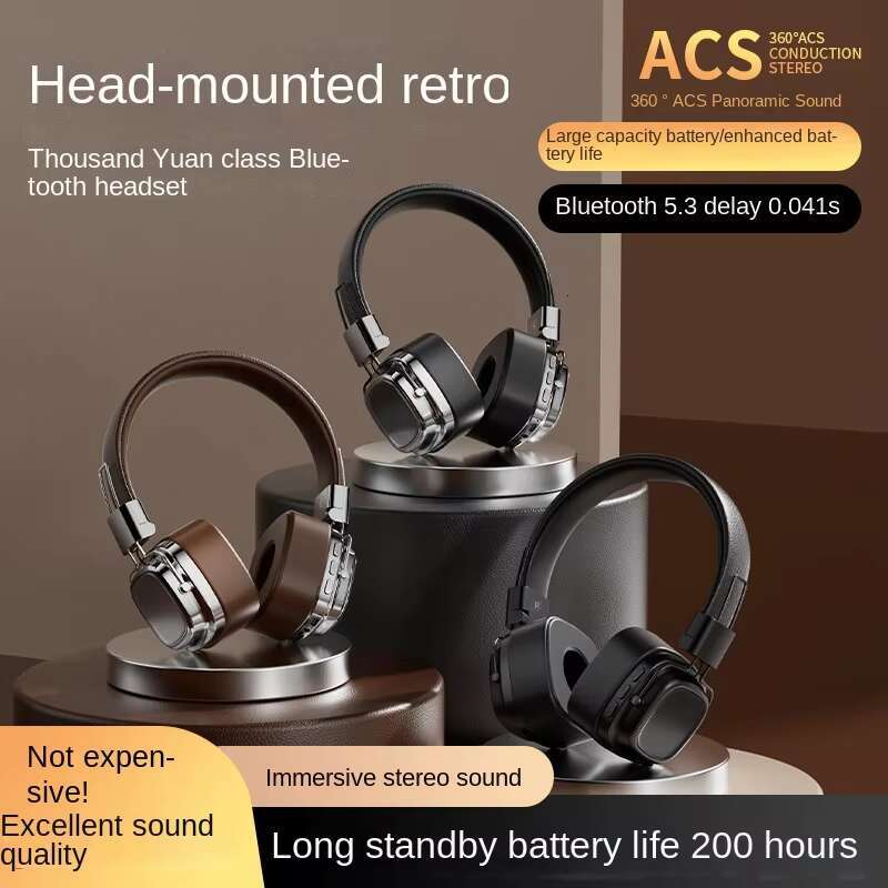 2024 New Retro Style Wireless Bluetooth 5.3 Gaming Noise Cancelg Stereo Metal Headset for Mobile Phone