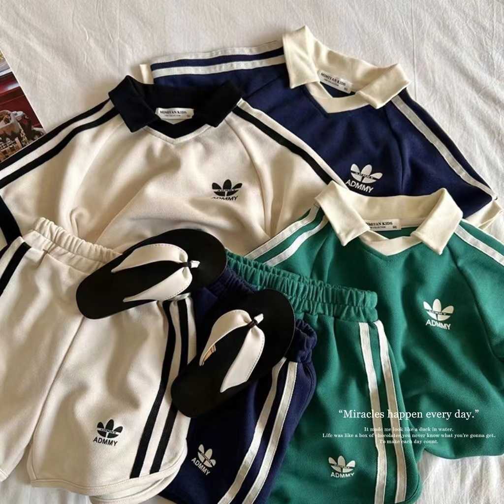 Clothing Sets 2025 Summer New Childrens Set Handsome Mens and Womens Small and Medium Childrens Baby Trendy Brand Short Sleeve T-shirt+Pants Two Piece