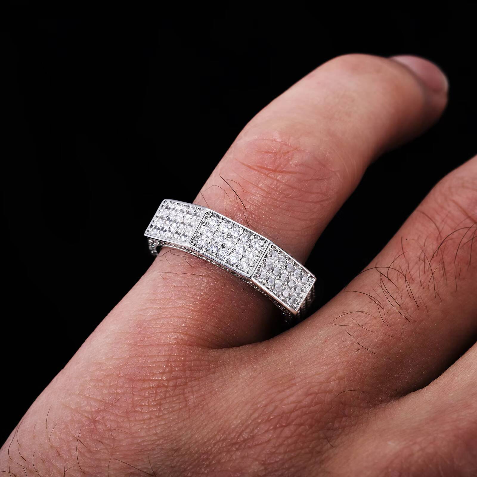 Wholesale Classic Hip Hop Style Jewelry White Gold Brass Prong Setting Full 5A Zircon Diamond Octagonal Geometric Ring for Men