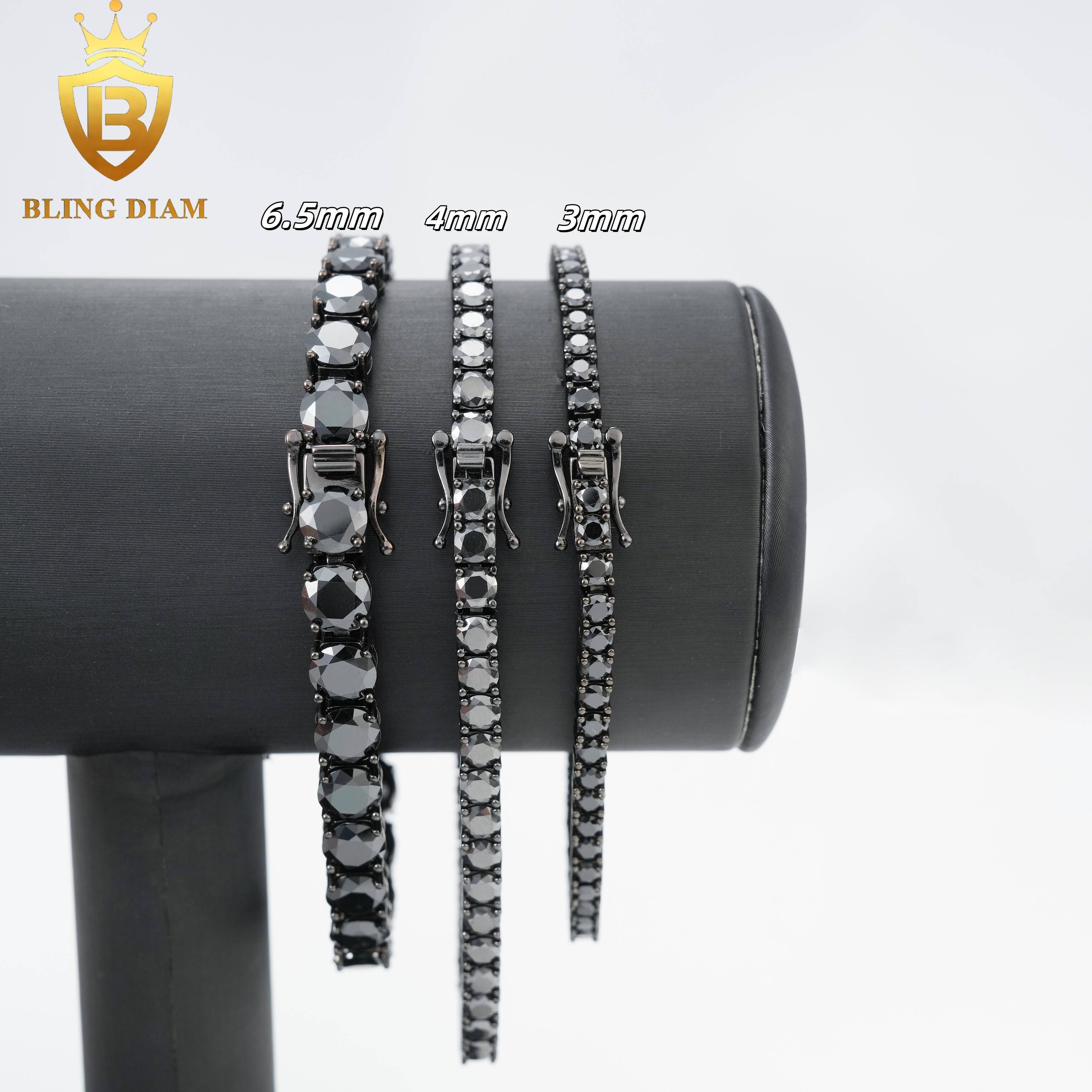 3mm 4mm 5mm 65mm Hip Hop Jewelry 925 Silver Vvs Black Moissanite Iced Out Tennis Chain Bracelet Necklace