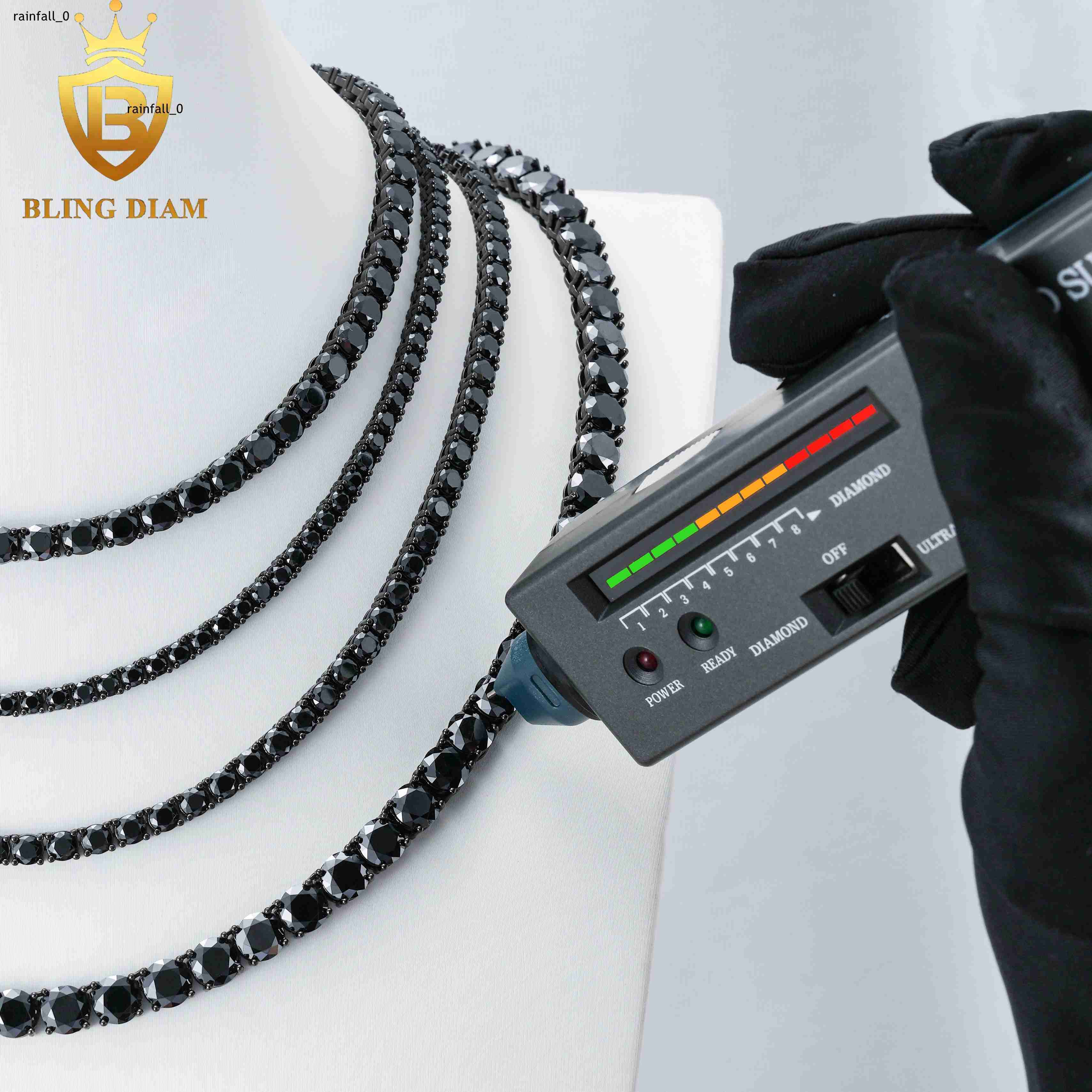 3mm 4mm 5mm 65mm Hip Hop Jewelry 925 Silver Vvs Black Moissanite Iced Out Tennis Chain Bracelet Necklace