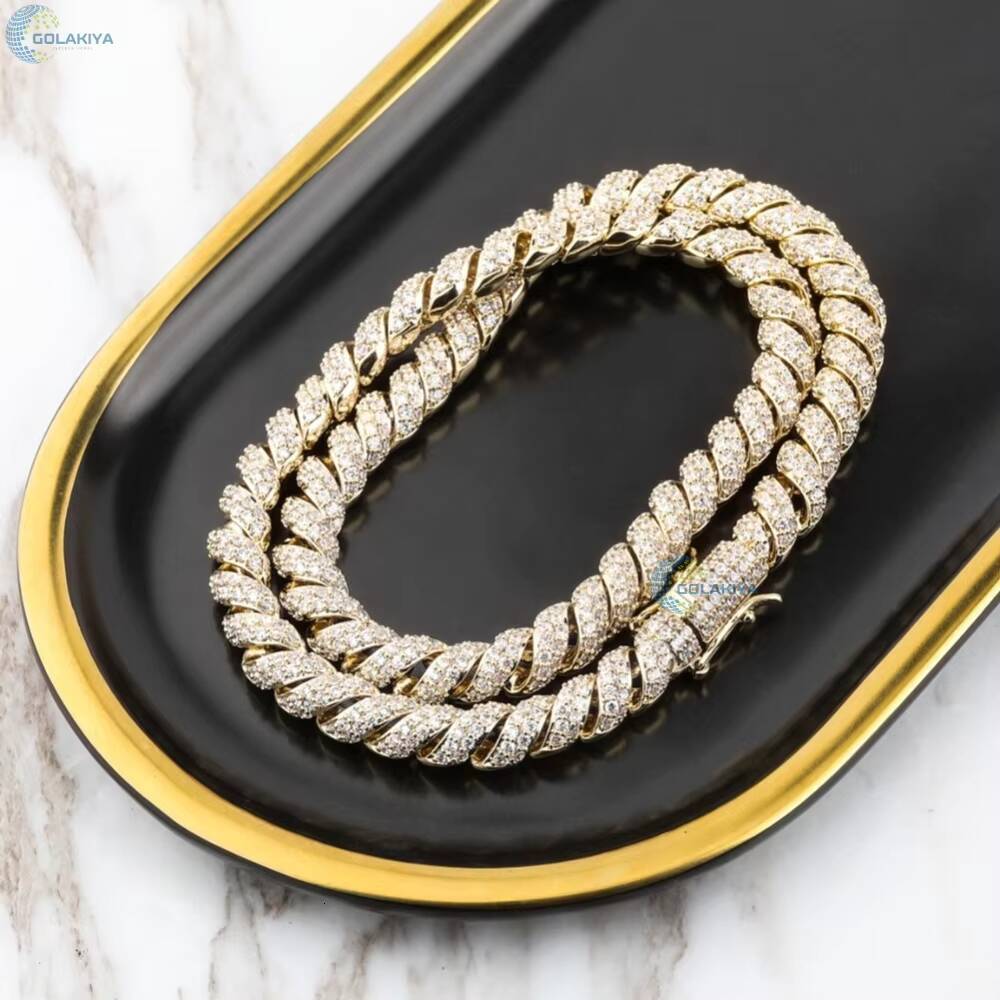 Iced Out Moissanite Rope Chain Twisted Bling Necklace for Men VVS Sparkle Hip Hop Chain