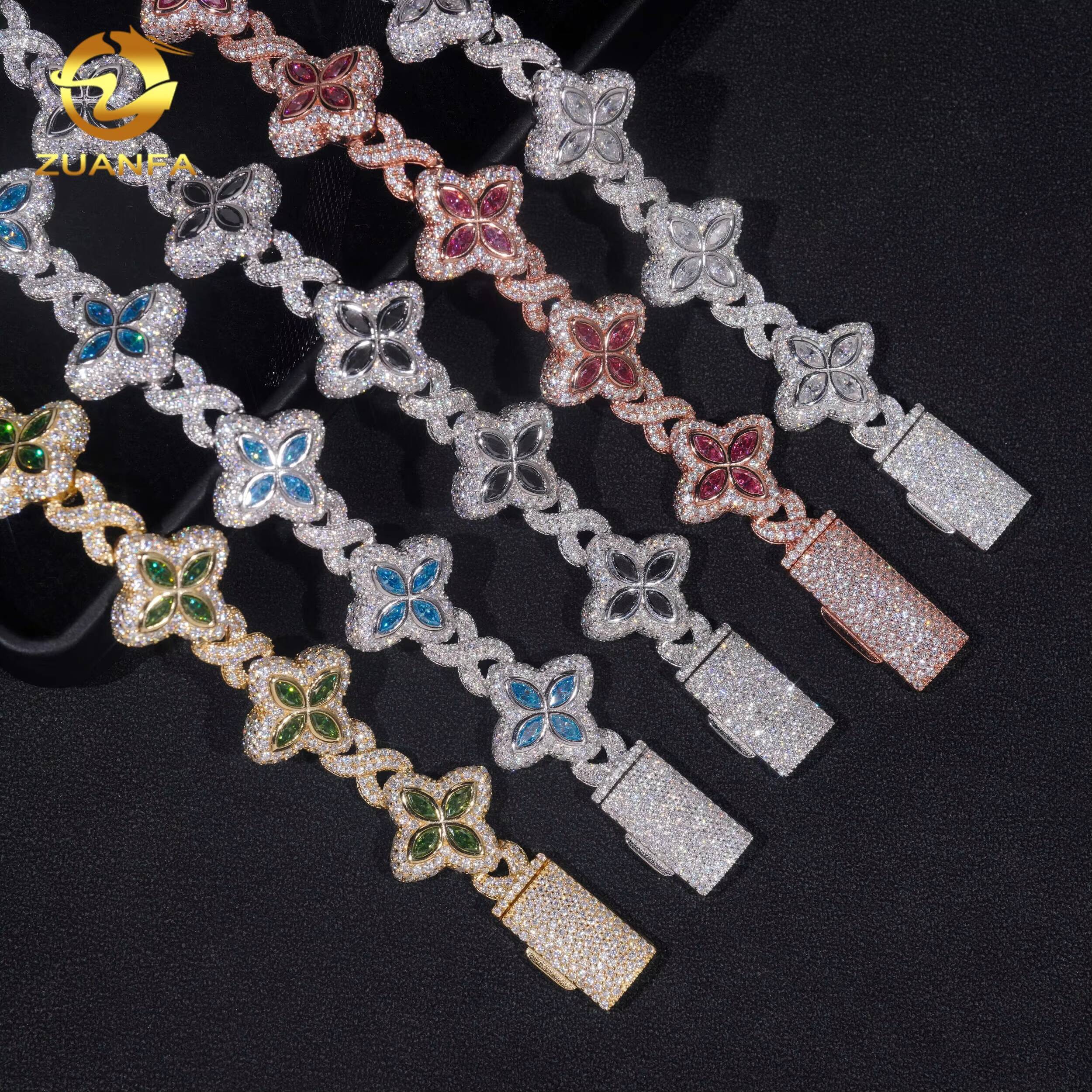 Hot Selling 925 Sterling Silver Colorful Moissnaite Pass Diamond Test Moissanite 18mm Iced Out Hip Hop Cuban Link Bracelet
