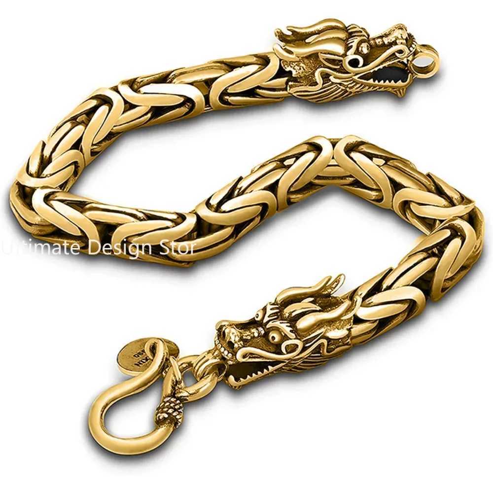 Retro Double Dragon Head Dragon Bone Bracelet Mens Dominance Personality Hip Hop Gangster Handsome Advanced Birthday Gift Y250329