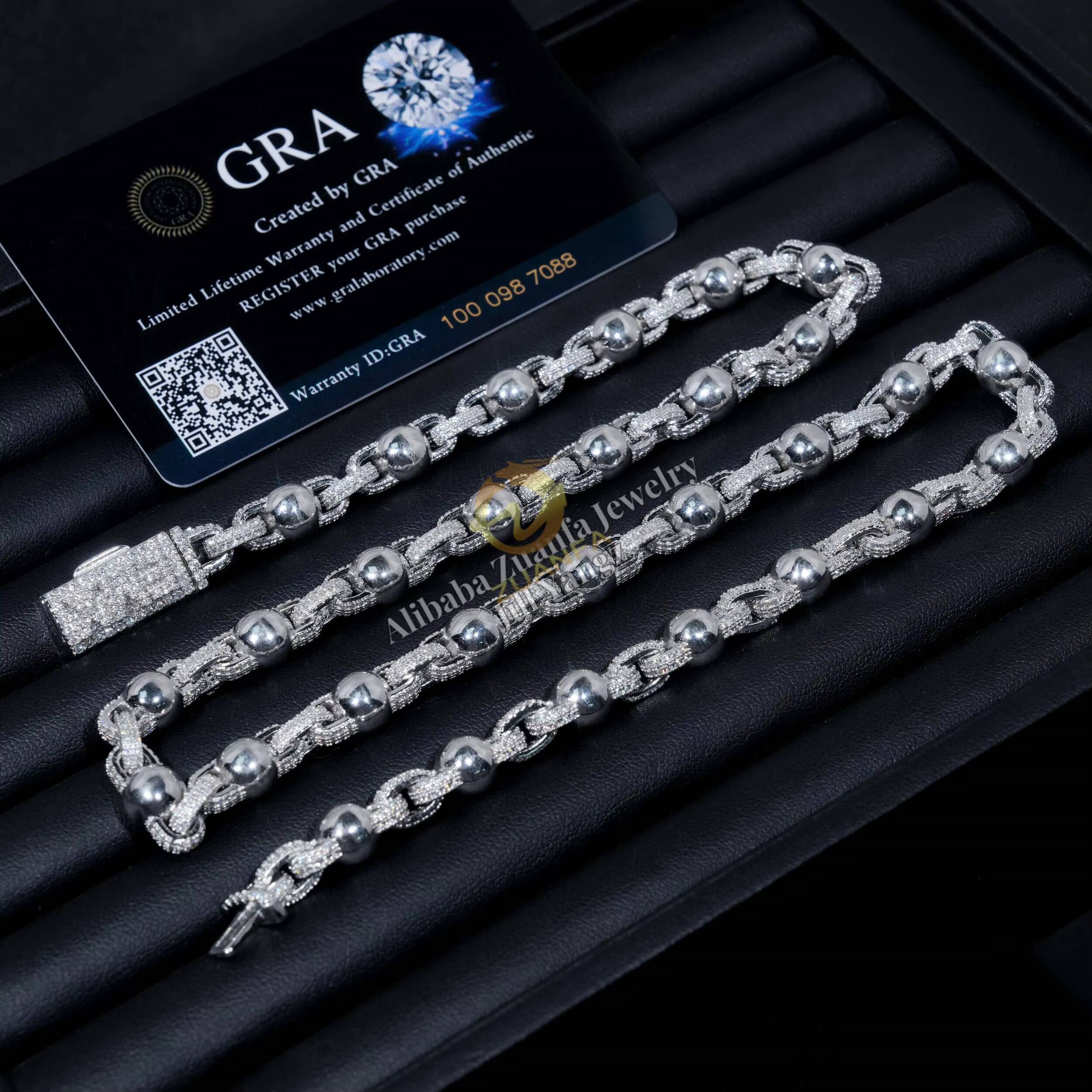 Square Chain 8mm Bead Moissanite Cuban Link Chain Hip Hop Jewelry Necklace Moissanite Cuban Chain