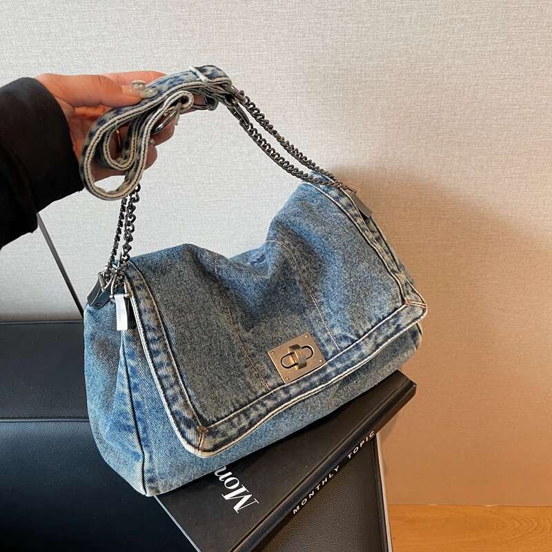 Casual Large Capacity Retro Denim Women's Chain Shoulder Crossbody Designer Bag Tote Bags Bolsos De Mujer