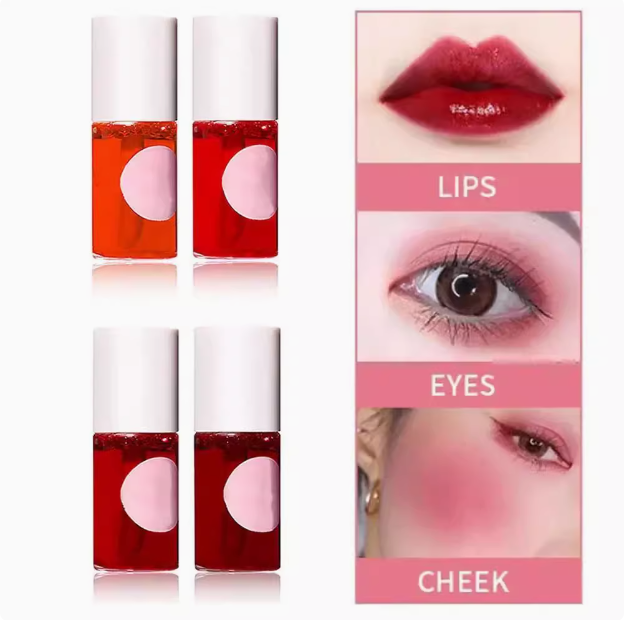 4 Colors Fruit Juice Lip Tint Non-stick Cup Liquid Lipstick Long-Lasting Matte Lip & Cheek Tint Moisturizing Makeup Cherry Juice Lip Gloss Liquid Mirr