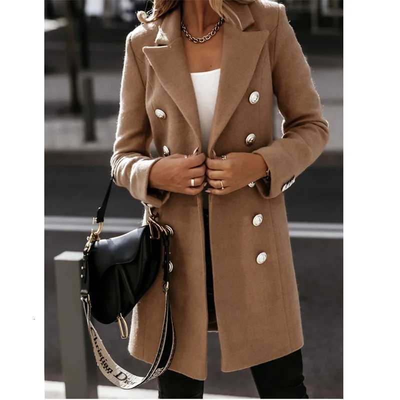 2022 hot sale autumn and winter longsleeved suit collar doublebreasted coat womens woolenT251101
