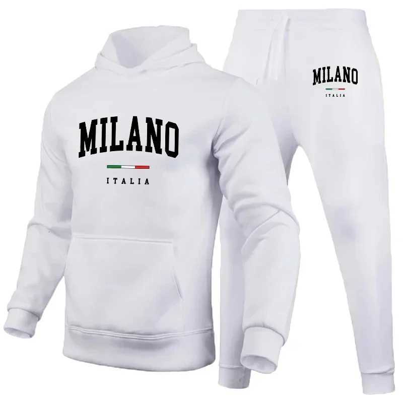 Mens Luxury Hoodie Set Milano Print Sweatshirt Sweatpant for Male Hooded Tops Jogging Trousers Suit Casual Streetwear TracksuitT251101