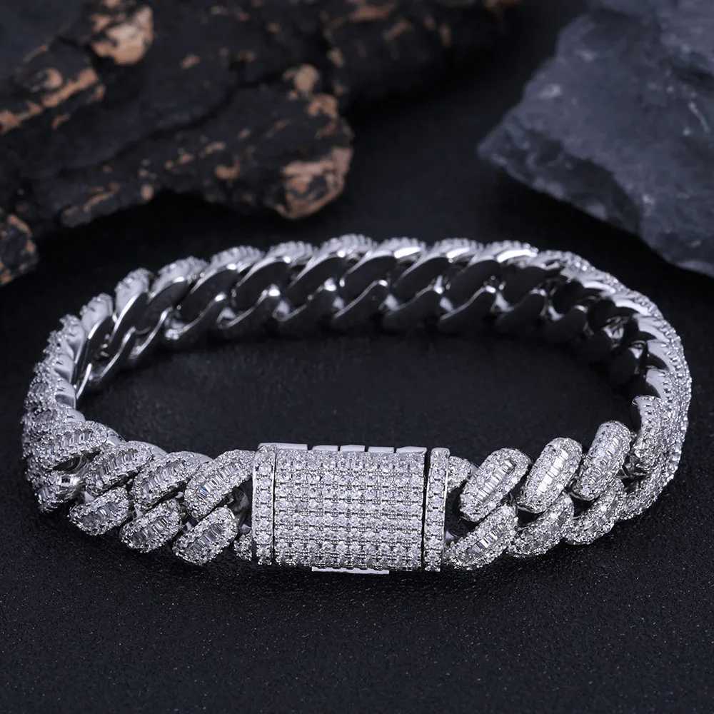 Hip hop jewelry French bread Cuban chain ice out mixed inlay simulated diamond stone pendant 12mm Miami CZ necklace mens gift Y250329