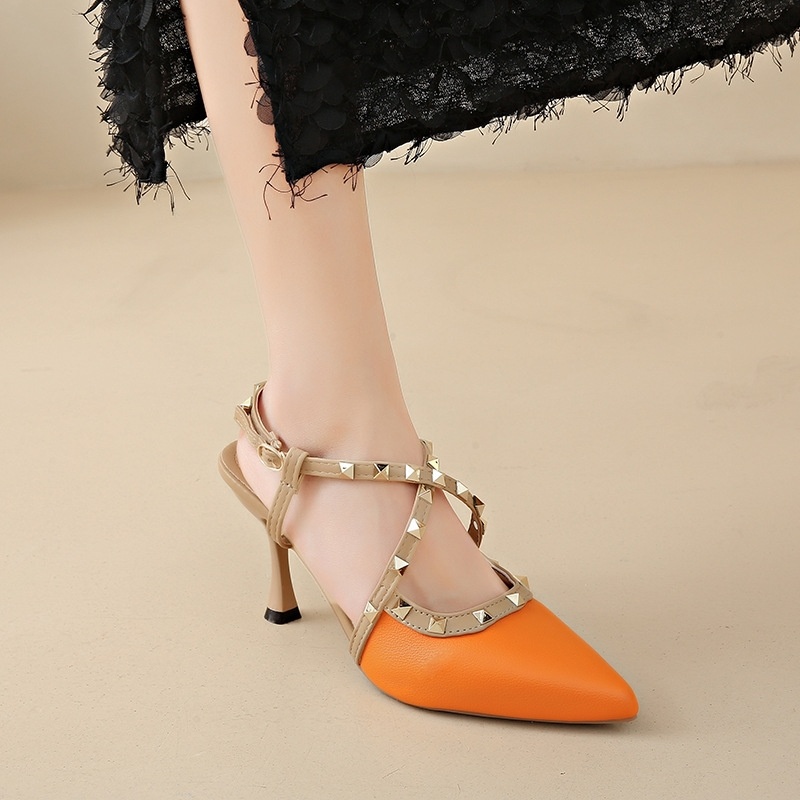 free shipping sandals designers for womens ladies 2025 New Rivet Pointed High Heels with Thin Heels Fashionable Personalized and Available Sizes 34-39