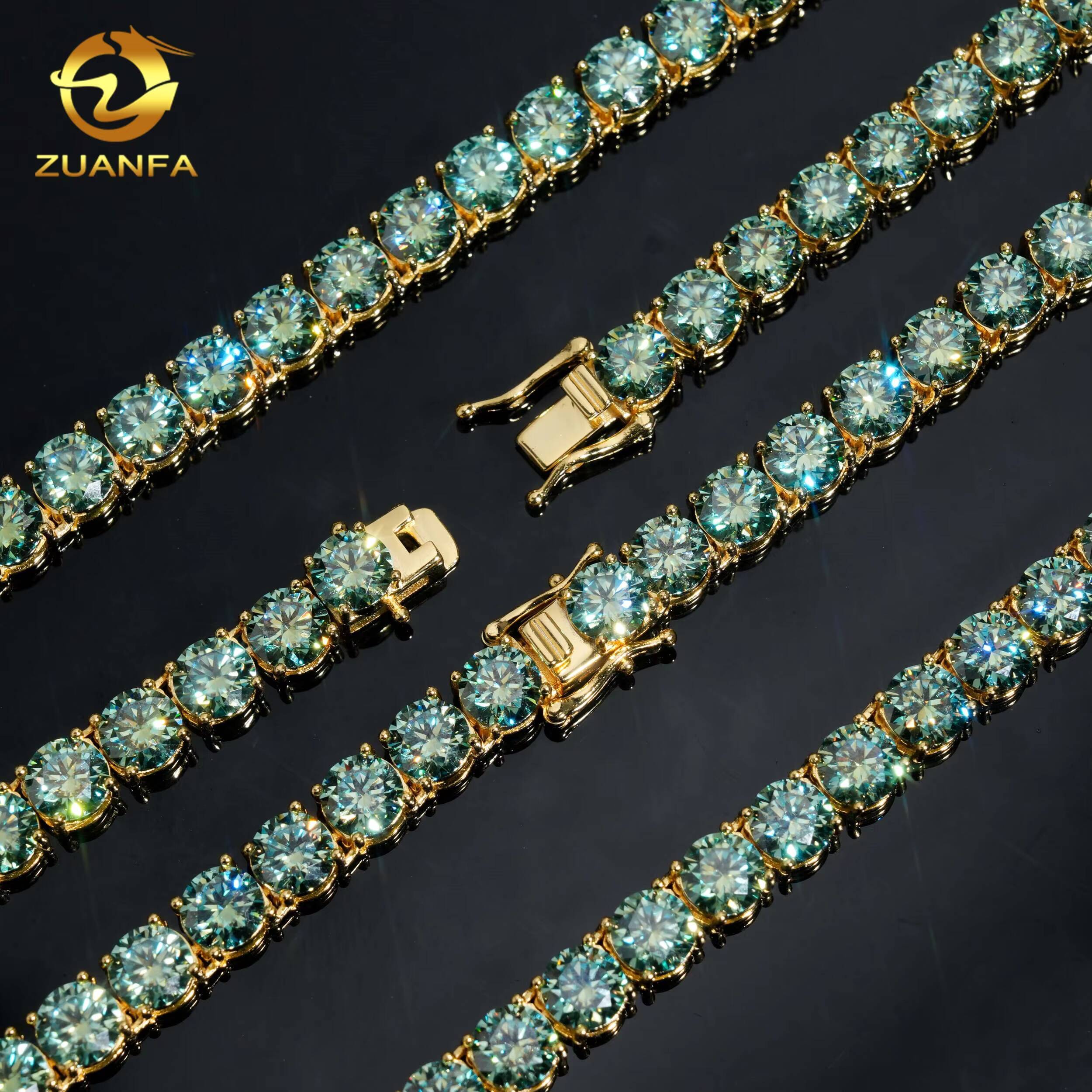 Popular Original Color Blue Green Moissanite Chain Tennis Necklace 65mm Hip Hop Jewelry Tennis Chain Tennis Chain Bracelet