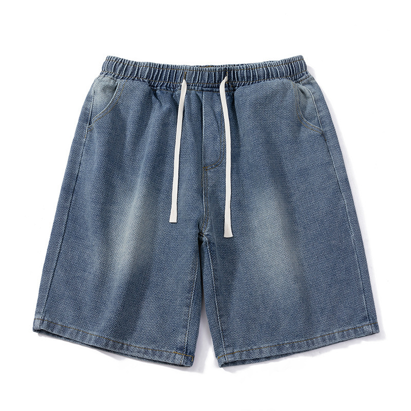 Summer retro denim shorts mens star embroidered hip-hop stitching washed street trend high street casual sports shorts 240828