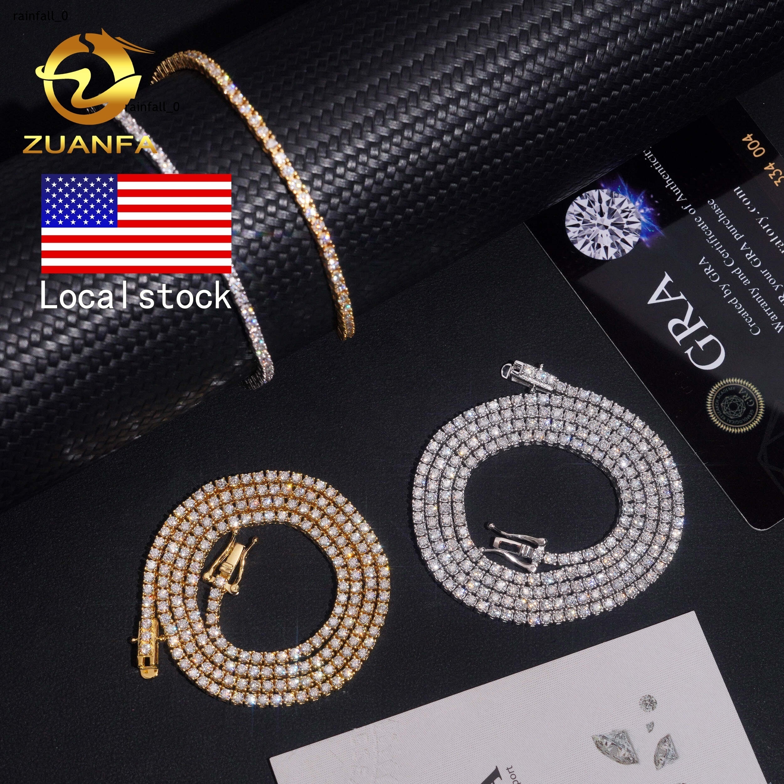 USA Local Stock 2mm 925 Silver Moissanite Tennis Necklace Pass Diamond Test Iced Out Hip Hop Jewelry Moissanite Necklace