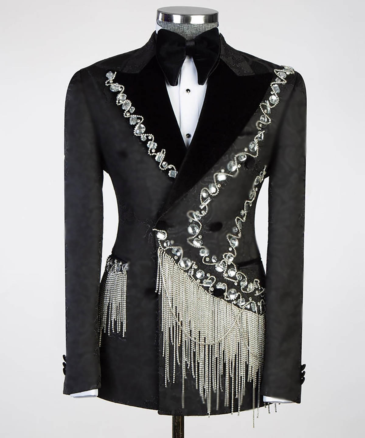 Noble Wedding Tuxedos Crystal Beading Peaked Lapel Men Suit Double Breasted 1 Piece Set Jacket Groom Business Blazers Customized