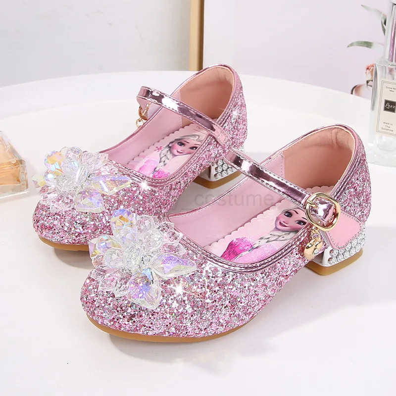 Disney 2024 Spring New Childrens Shoes Ice And Snow Romance Princess Elsa Shoes Girls Fashion Sandals Crystal Princess Shoes H251101