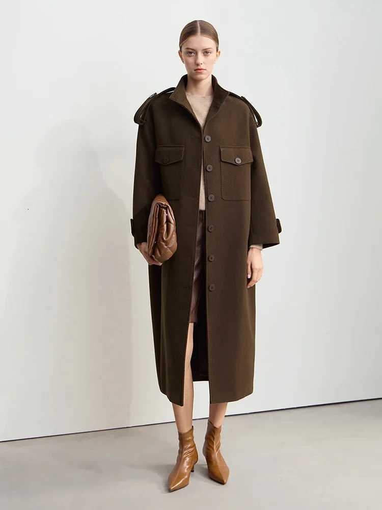 Amii Minimalist 2024 Winter New Womens Commuter Standup Collar Woolen Jacket Thermal Insulation Loose Long Coats 12444217T251101