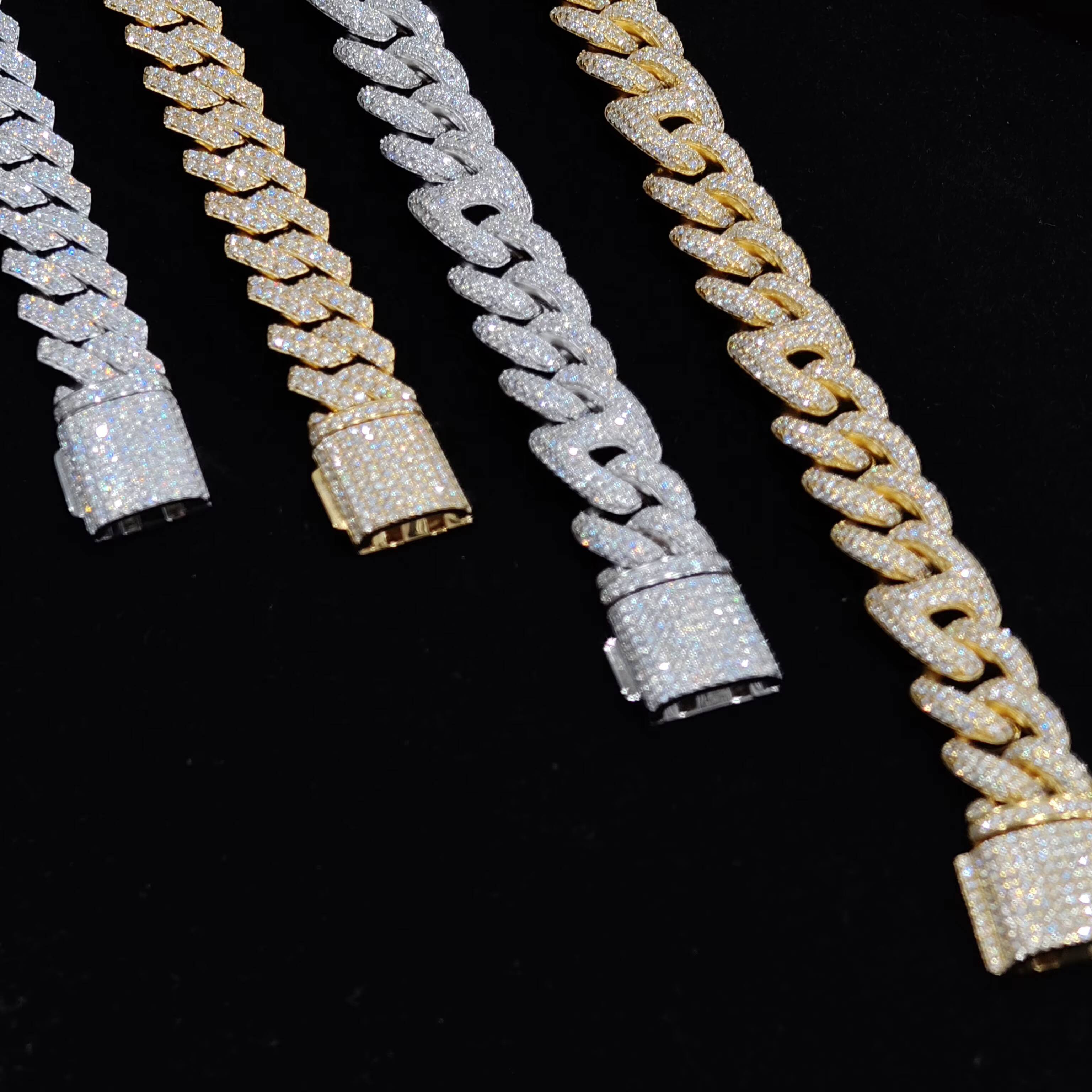 OEM Hip Hop Moissanite Cuban Link Necklace 925 Silver Iced Out Chain for Men Jewelry Manufacturer Supply Moissanite Chain