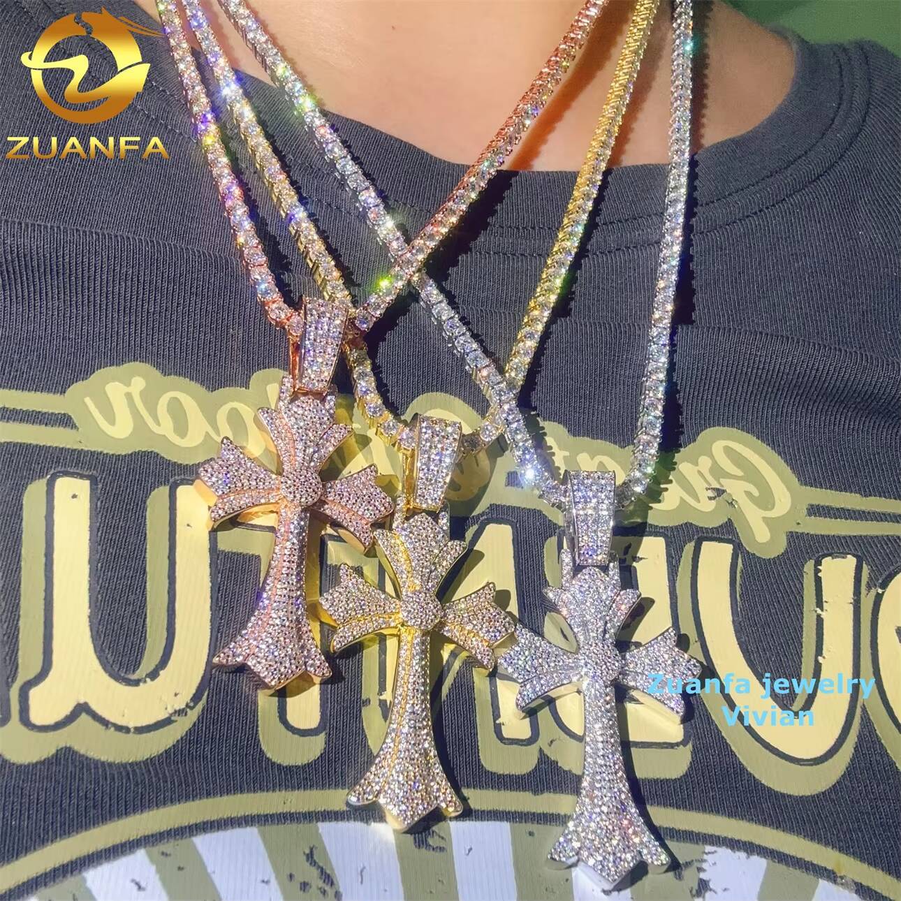 Pass Diamond Test Sterling Silver 925 Moissanite Pendant Men Hip Hop Iced Out Fashion Corss Moissanite Pendant