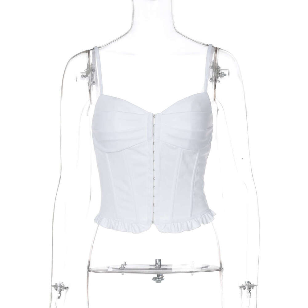 European And American INS Hot-Selling New Street Style Solid Color Sexy Slim Fit Patchwork Button Detail Ruched Edge Camisole For Women 4b00