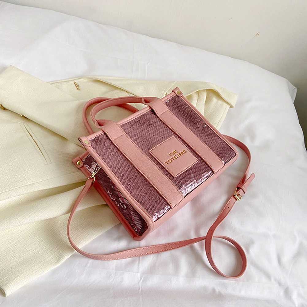Women Party Tote Bag PU Leather Sequins TopHandle Bags Casual Fashion Shiny Portable Adjustable Straps Shopper Tote PurseW251101