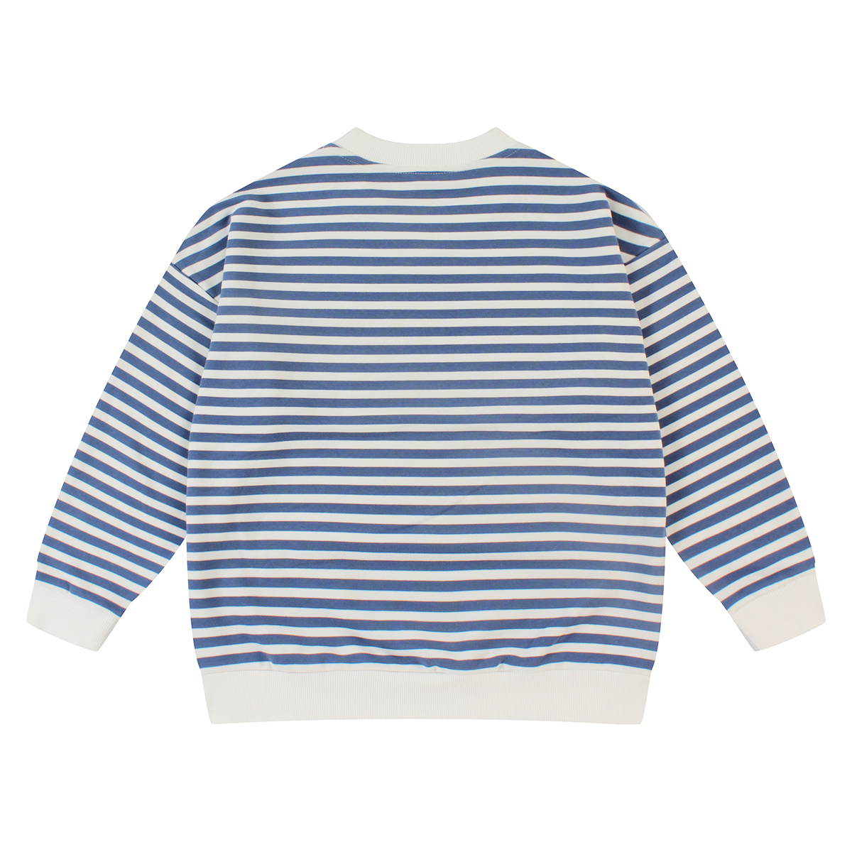 LENLOUES Striped Crew Neck Sweatshirt - Blue-White Long Sleeve Casual Top with Graphic Print, Unisex Street Fashion Pullover LNS-1010