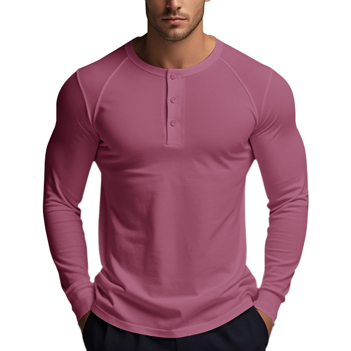 Mens Long Sleeve Button Down TShirts Autumn Henley Collar Casual High Quality Crew Neck Mens T Shirts 251028