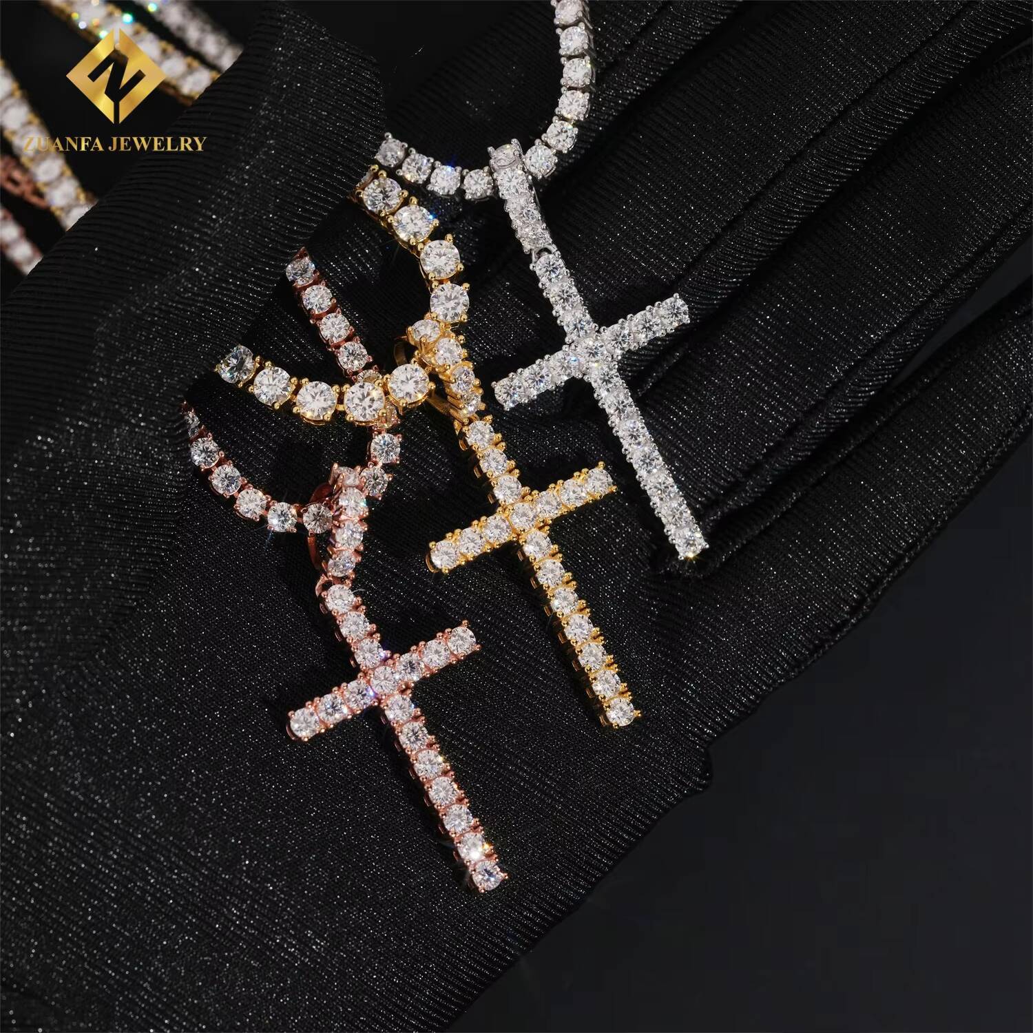 Hot Sale 925 Sterling Silver Iced Out Fire Pendant VVS Moissanite Cross Hip Hop Charm Pendant Pass Diamond Tester