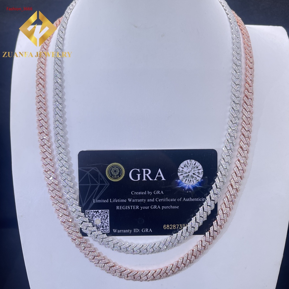 Wholesale Price Hip Hop Men Rose Gold Miami Necklace in 925 Silver 8mm Iced Out Moissanite Cuban Link Chain Rock Jewelry