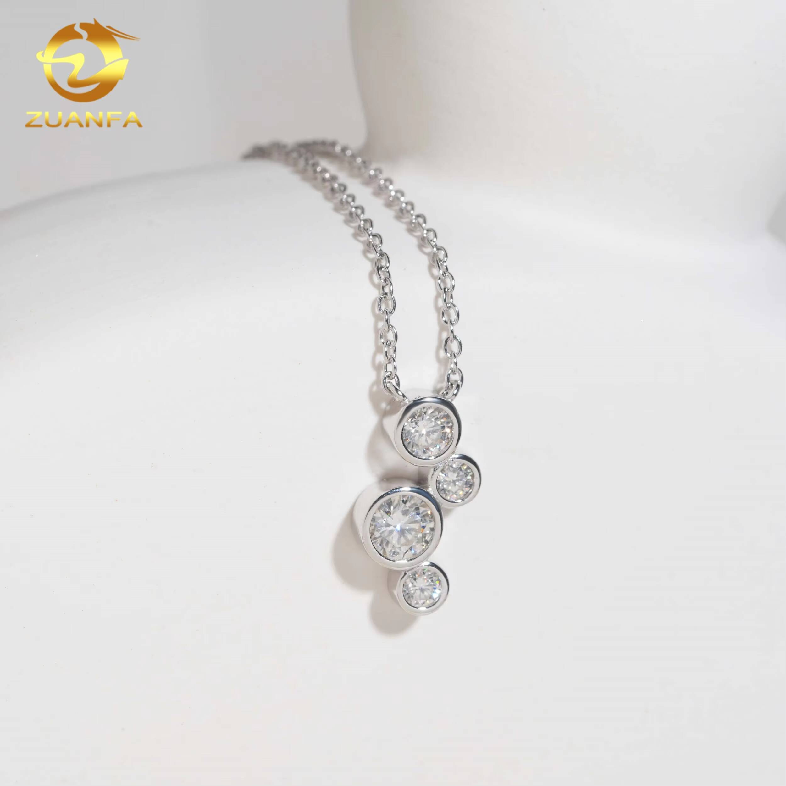 Cute Bezel Design Fashion Women Necklace Moissanite Diamond Drop Necklace 925 Silver Iced Out Necklace Charm