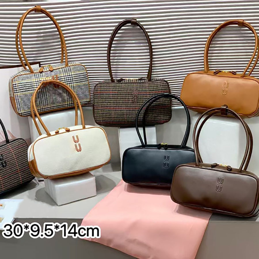 Designer Shoulder Bag 2025 Spring/Summer Thousand-bird plaid small Bowling Briefcase Tote Women's Shoulder Bag Underarm bag