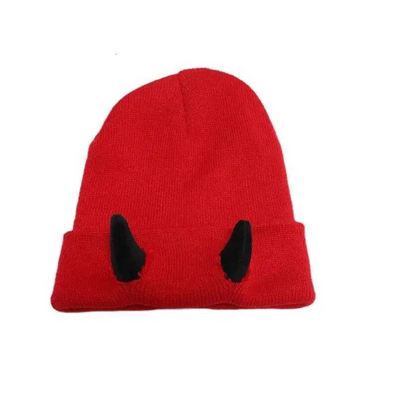 Winter Warm Knitted Beanie Hat Soft Stretchy Demon Horn Skull Design for Men and Women Outdoor Streetwear Funny Fashion HeadwearXJ251101