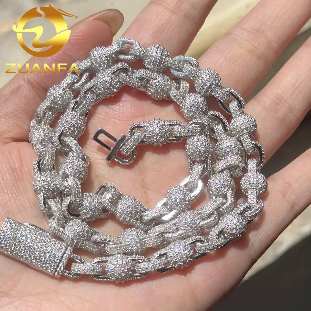 Wholesale Price 925 Silver 8MM Moissanite Ball Chain Hip Hop Jewelry Iced Out Cuban Link Chain New Fashion Rapper Chain