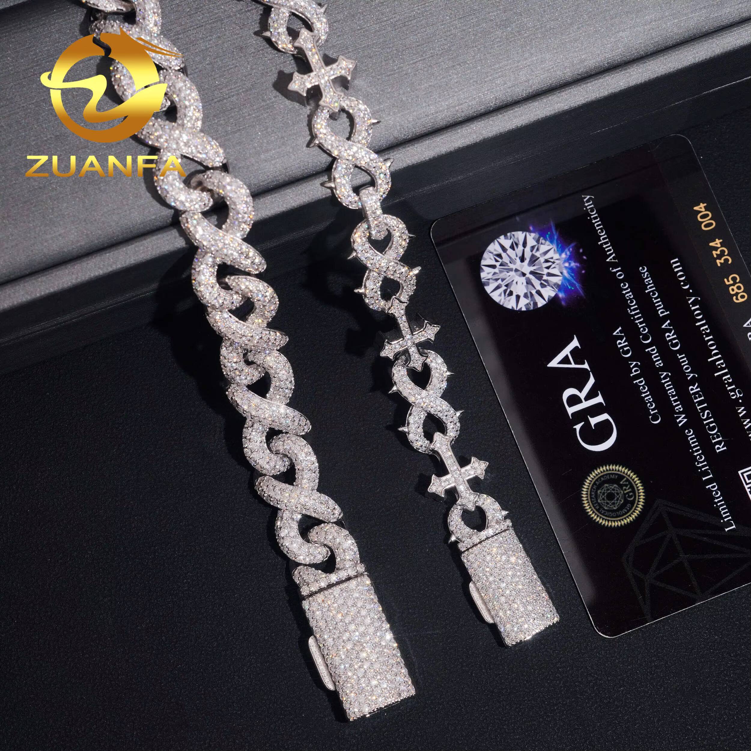 GRA Certified Moissanite Hip Hop Jewelry 13mm Iced Out Moissanite Cuban Link Bracelet 925 Silver Lab Moissanite Bracelet