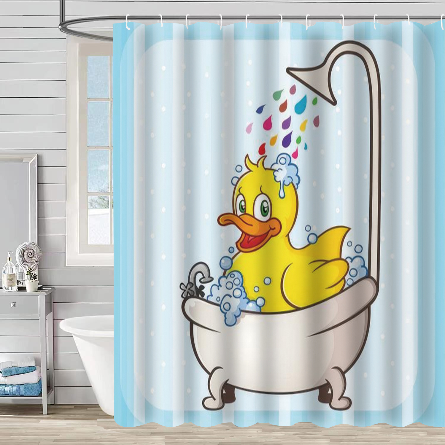 YL-37610 3D Digital Shower Curtain for Kitty Bathing, Bathroom Dry and Wet Separation, Polyester with Hooks, Isolation Curtain