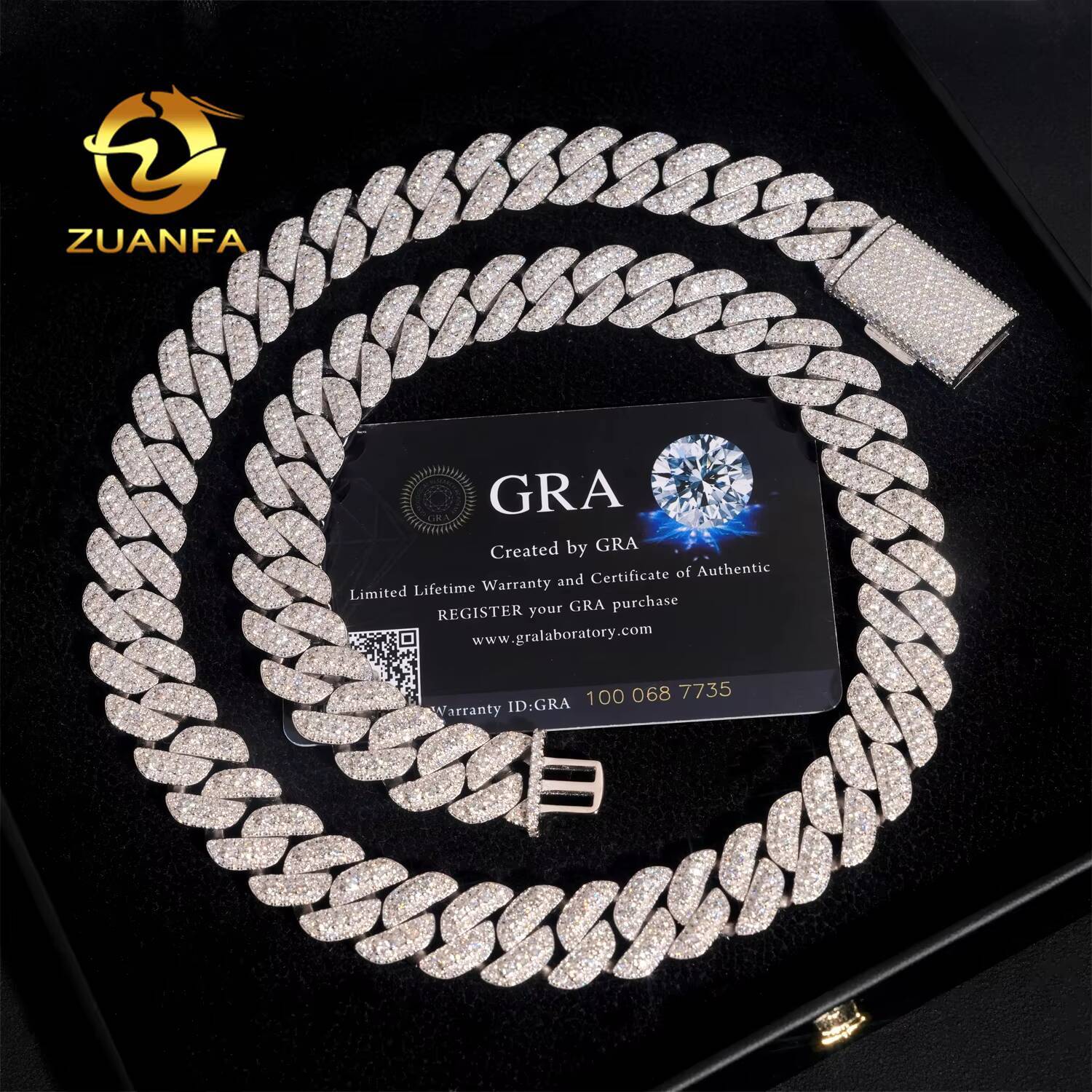 Source Factory 15mm Moissanite Chain Cuban Links Prong Chain Pass Diamond Tester 925 Silver Cuban Link Chain Necklace