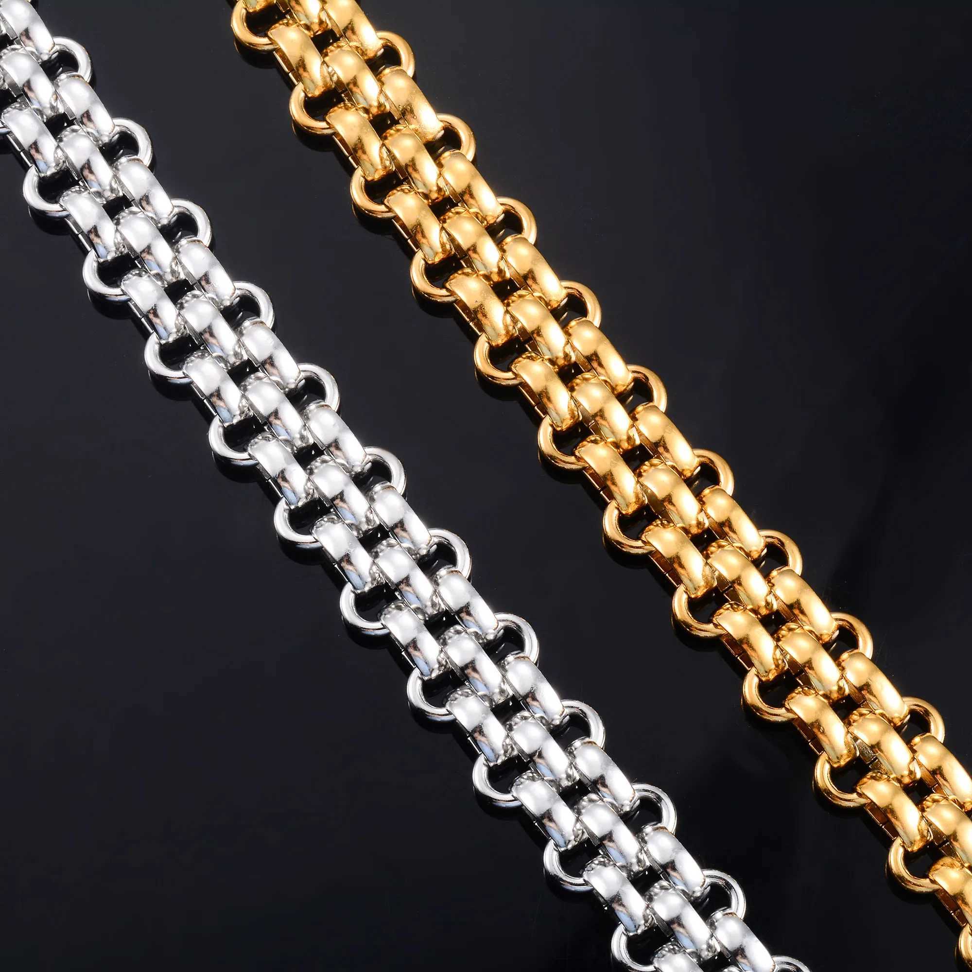 13.5mm wide heavy-duty stainless steel bracelet block chain mens punk bracelet hip-hop boy ankle wristband metal jewelry Y250329