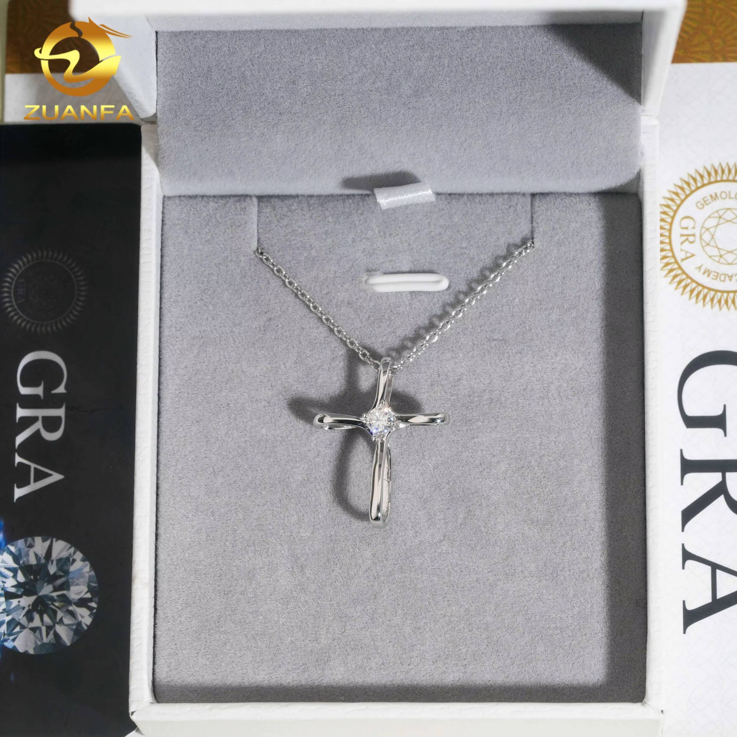 Solid 925 Silver Moissanite Jewelry Iced Out Cross Moissanite Necklace for Women Wedding Gift Bling Fashion Cross Necklace