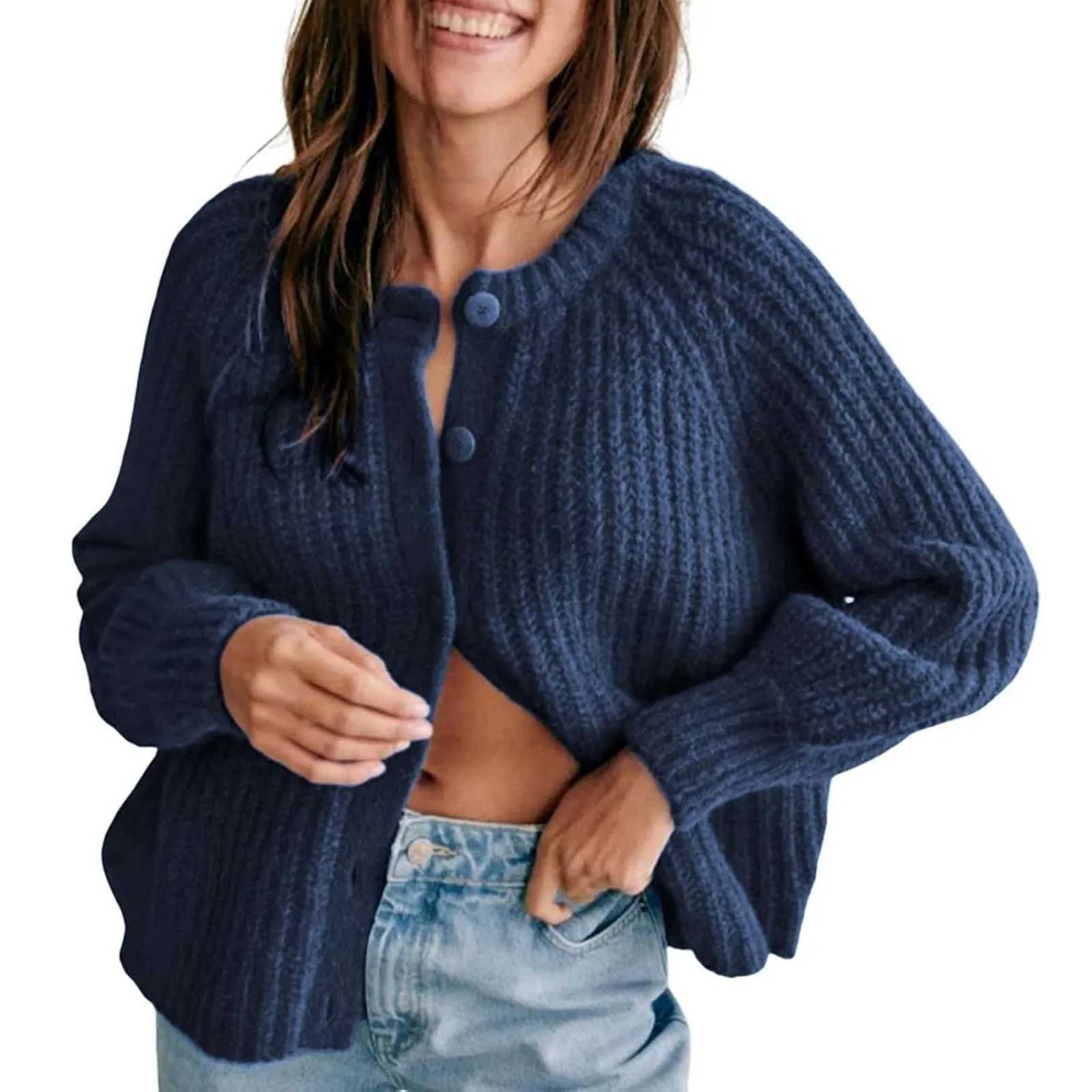 Ladies Plain Color Simple Casual And Versatile Long Sleeve Korean Style Button Down Cardigan SweaterT251101