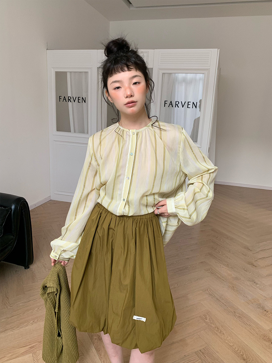L9165 High quality elastic waist slim pleated puffy skirt bud skirt female spring and summer new