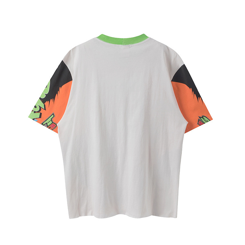 Vintage Hipster High Street Racing Style Graffiti Wash To Make Old Alphabet American Heavy Casual Loose Short Sleeve T-shirt