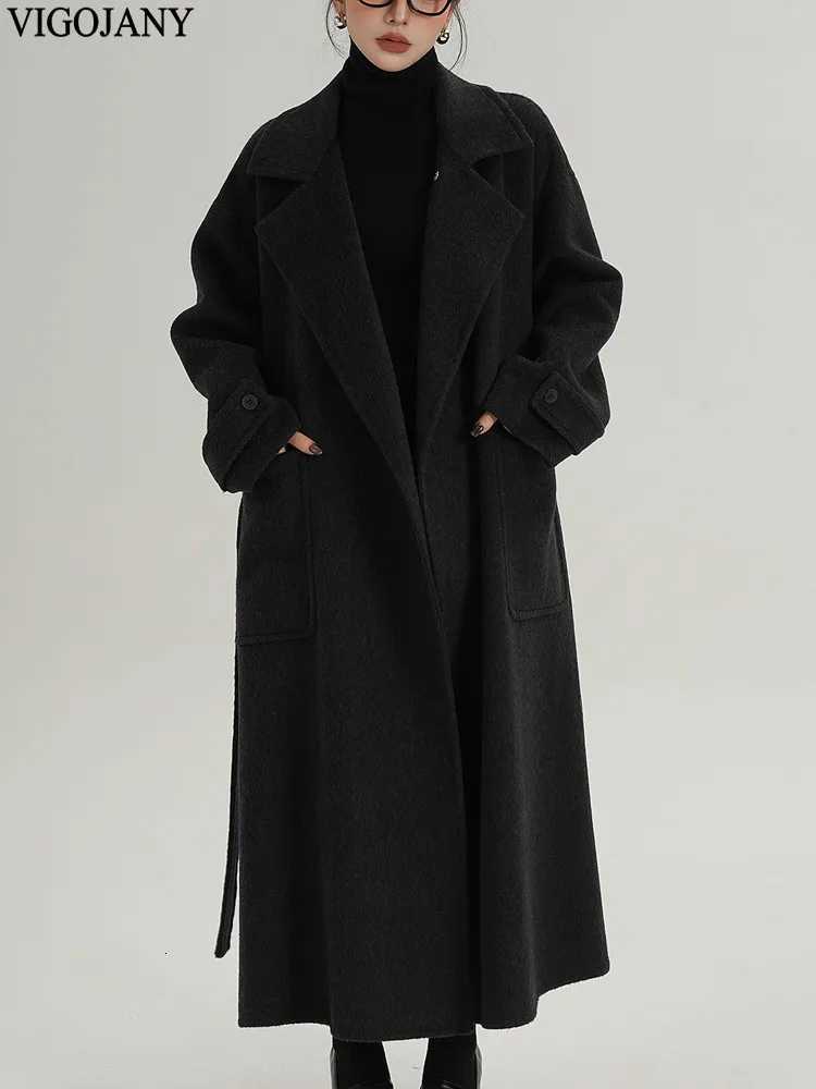 2025 Women Elegant Nature 100 Wool Long Coat Winter Gray Long Sleeve Cashmere Jacket Autumn Lady Casual Button Woolen CoatT251101